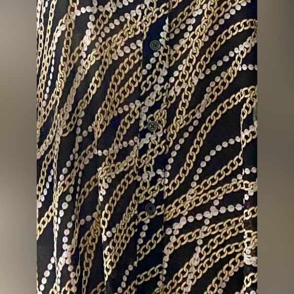 NWT Michael Kors Black & Gold Chain Print Button Front Blouse Top Shirt 2X - Picture 2 of 9